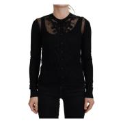 Sort blomsterblonde knapp cardigan genser