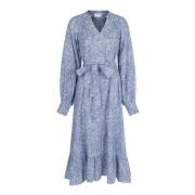 June S Stencil Flower Dress Dusty Blue