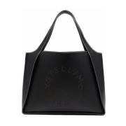 Sort Imitert Skinn Logo Tote Bag