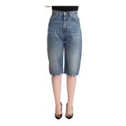 Blå Høy Midje Denim Cropped Jeans