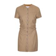 Beige Drapy Midi Kjole med Sidedraperinger