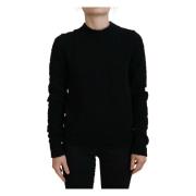 Sort Ullstrikket Crewneck Genser