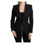 Elegant Svart Brokade Blazer Jakke