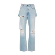 Lysblå Straight Leg Jeans med Ripped Detaljer