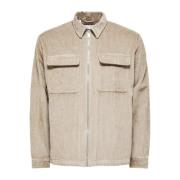 Beige Zip-Up Klassisk Skjorte for Menn