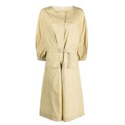 Beige Bomullsblanding Belte Midi Kjole