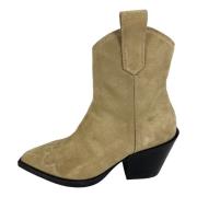 Suede Cowboy Ankelstøvler i Honning Beige