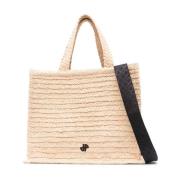 Vanilla Hvit Raffia Tote Bag med Avtagbar Skulderrem