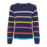 Cashmere Stripet Pullover Midnattsblå Melange