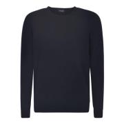 Blå Crew Neck Genser med Ribbed Detalj