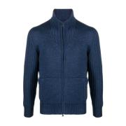 Blå Zip Cardigan for Menn