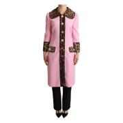 Rosa Leopard Ull Trenchcoat Jakke