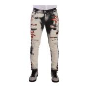 Hvit Svart Distressed Skinny Denim Jeans