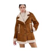 Kort Faux Shearling Kåpe Brun