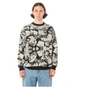 Rose Print Crewneck Sweatshirt Strikkegenser