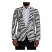 Hvit Stripet Blazer Jakke Sport Stil