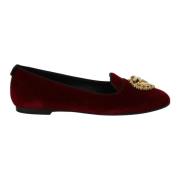 Flate Loafers i Velvet med Gullhjerte