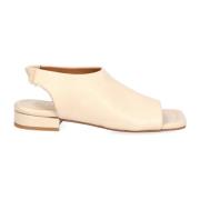 Beige Nappa Sandal med Åpen Tå