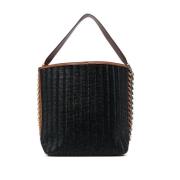 Svart Raffia Tote Bag med Kjede