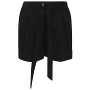 Sort Bomull Poplin Plisserte Shorts