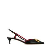 Svart VLogo-Plaque Slingback Pumps