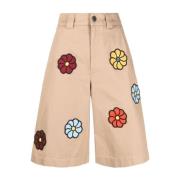 Beige Blomsterbroderte Shorts