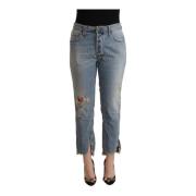 Slitt Mid Waist Cropped Denim Jeans