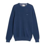 Blå Bomull Pique C-Neck Sweatshirt