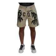 Logo Trykt Beige Bomullsshorts