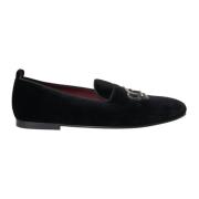 Svart Velvet Krystall Loafers