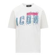 Kortermet Crewneck T-skjorte med Icon Pixeled Print