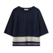 Stripete Strikket Genser Navy Blazer