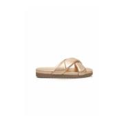 Beige Lær Flettet Sandal