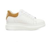 Hvite Skinn Platform Sneakers med Logo