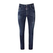 Blå Slim-Fit Ripped Jeans