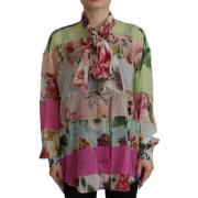 Multifarget Blomster Patchwork Ascot Krage Bluse