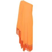 Oransje One-Shoulder Frynsete Kjole