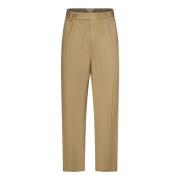 Beige Bomull Twill Bukser Straight-Cut