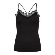 Rib Lace Tank Top Svart