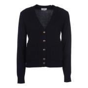 Sort Cashmere Blend Cardigan med Horn-Effekt Knapper