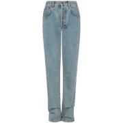 Blå High-Waisted Straight Leg Jeans