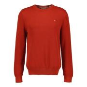 Rød Bomull Pique Crew Neck Genser