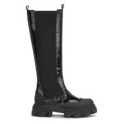 Svart Cleated High Chelsea Boot Patent Croco