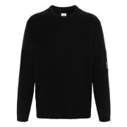 Sort Crew Neck Genser med Linse Detalj