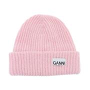 Ribbet Mélange Beanie Lue med Logo Patch