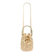 Håndvevd Raffia Bucket Bag med Metallskiver