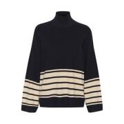 Svart Melange Strikket Pullover Genser