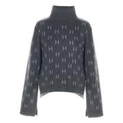 Grå Melange Highneck Sweater med H-Logo