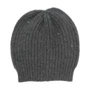 Grå Cashmere Beanie med Paljetter