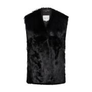 Svart Shearling Vest Jakke